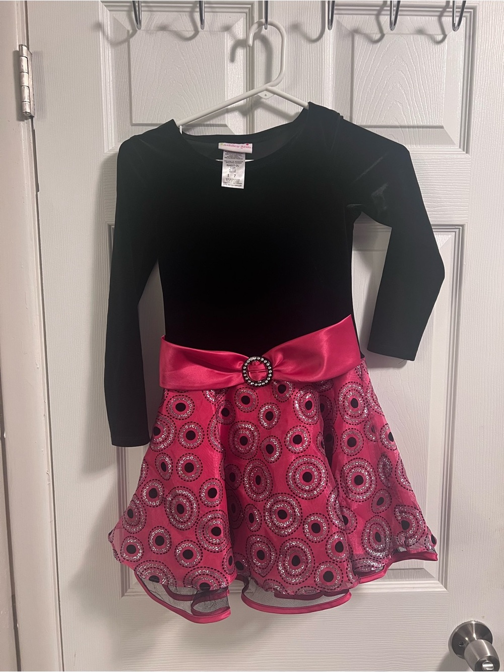 Ashley Ann Black and Hot Pink Dance Dress with Satin Bow